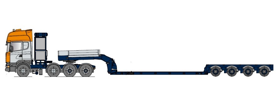 Low bed for harvester, telescopic